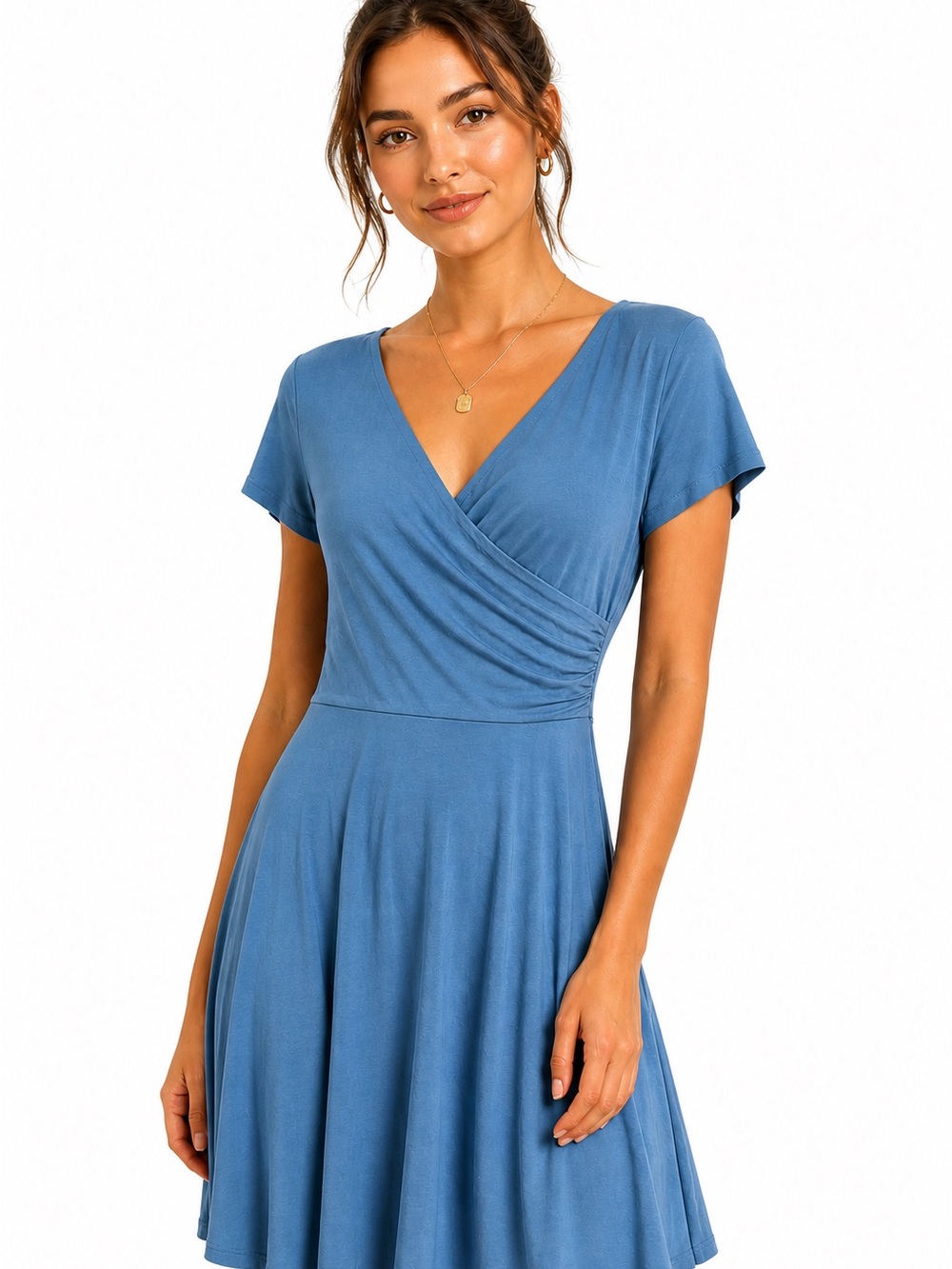 Gilli Dusty Blue V-Neck Faux Wrap Dress Size M
